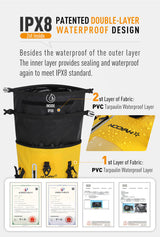 NOOYAH IPX8 Waterproof Bike Cycle Outdoor Sports Backpack Double-Layer Waterproof Bag YELLOW