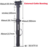 Adjustable ZOOM SPD-801 Dropper Seatpost with 100mm Travel and Thumb Remote Lever - External Cable 30.9mm Diameter - Top-Down View