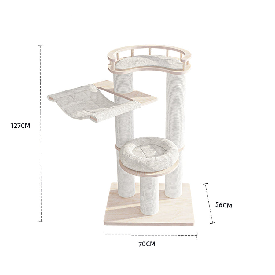 HONEYPOTCAT Leisure Loft With Hammock & Scratch Post - White Velvet - 127cm