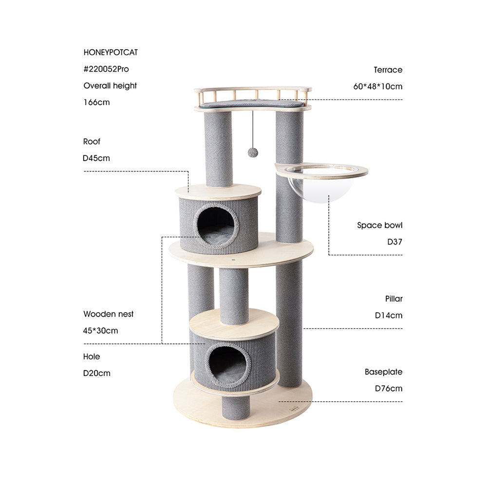HONEYPOTCAT Majestic Reinforced Multi-Level Cat Tree  - 165cm