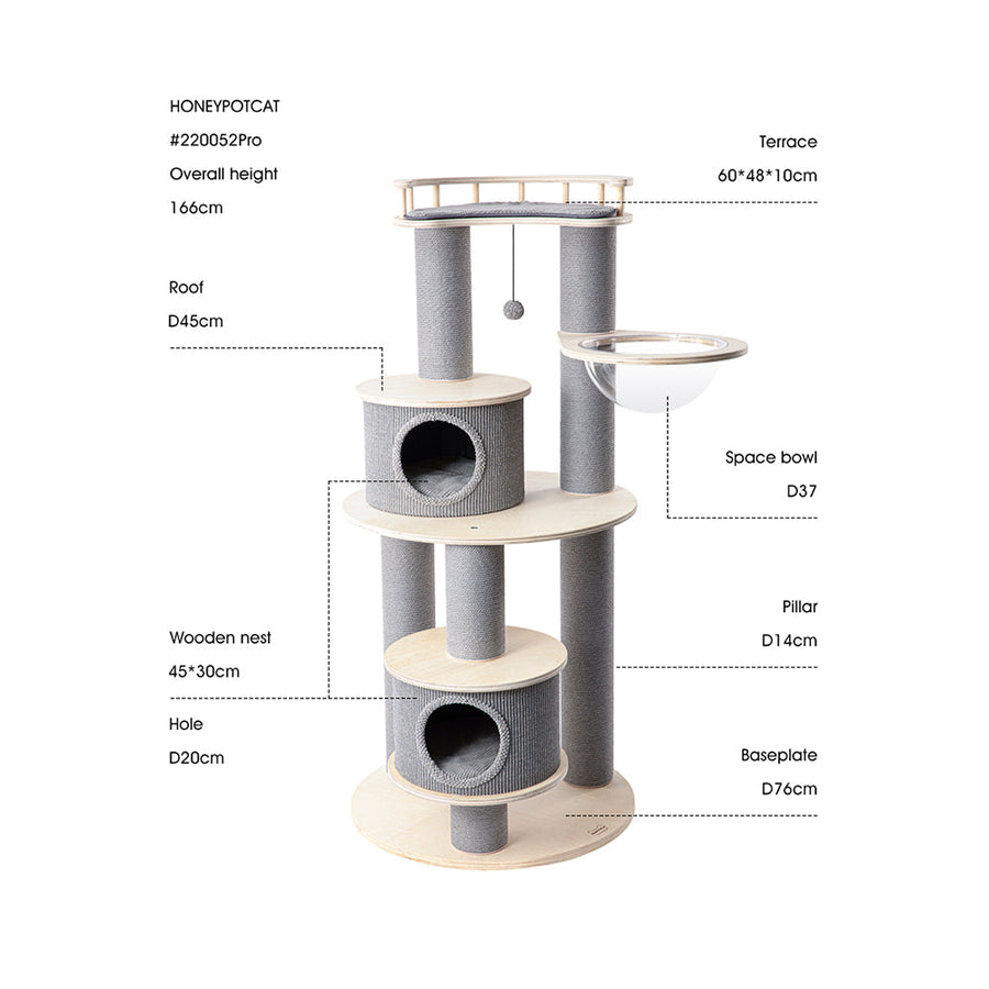 HONEYPOTCAT Majestic Reinforced Multi-Level Cat Tree - 165cm