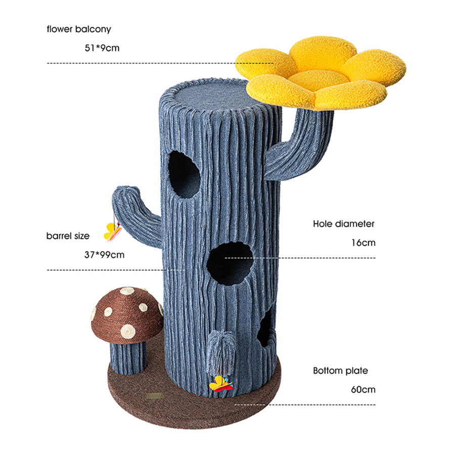 HONEYPOTCAT Solo Cactus Bloom Cat Tree - Blue 120.5cm