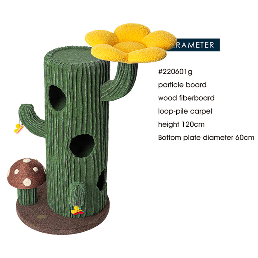 HONEYPOTCAT Solo Cactus Bloom Cat Tree - Green 120.5cm, image 3