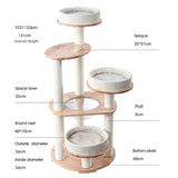 HONEYPOTCAT MZ Simple Joy Wood Cat Tower - Triple Charm 131cm - Side View