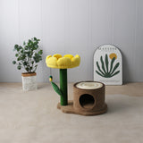 CATIO Log Cat House With Yellow Camelia Cat Scratching Tree - Front View