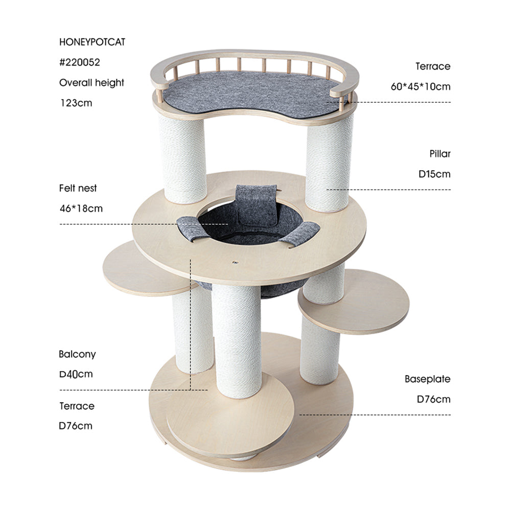 HONEYPOTCAT Harmony Wood Cat Tower - 123cm