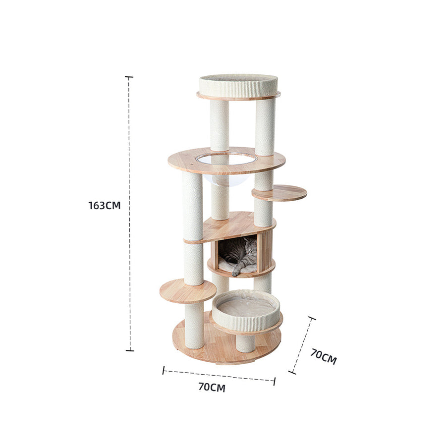 HONEYPOTCAT MZ Varnished Solid Wood Cat Tower With Capsule - 163cm
