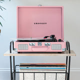 Crosley Cruiser Bluetooth Portable Turntable + Crosley Turntable Stand Bundle- Blush Pink - Side View