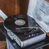 Crosley Cruiser Bluetooth Portable Turntable - Silver + Bundled Crosley Record Storage Crate - Side View