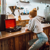 Crosley Cruiser Bluetooth Portable Turntable - Black + Bundled Crosley Record Storage Display Stand - Close-Up Angle