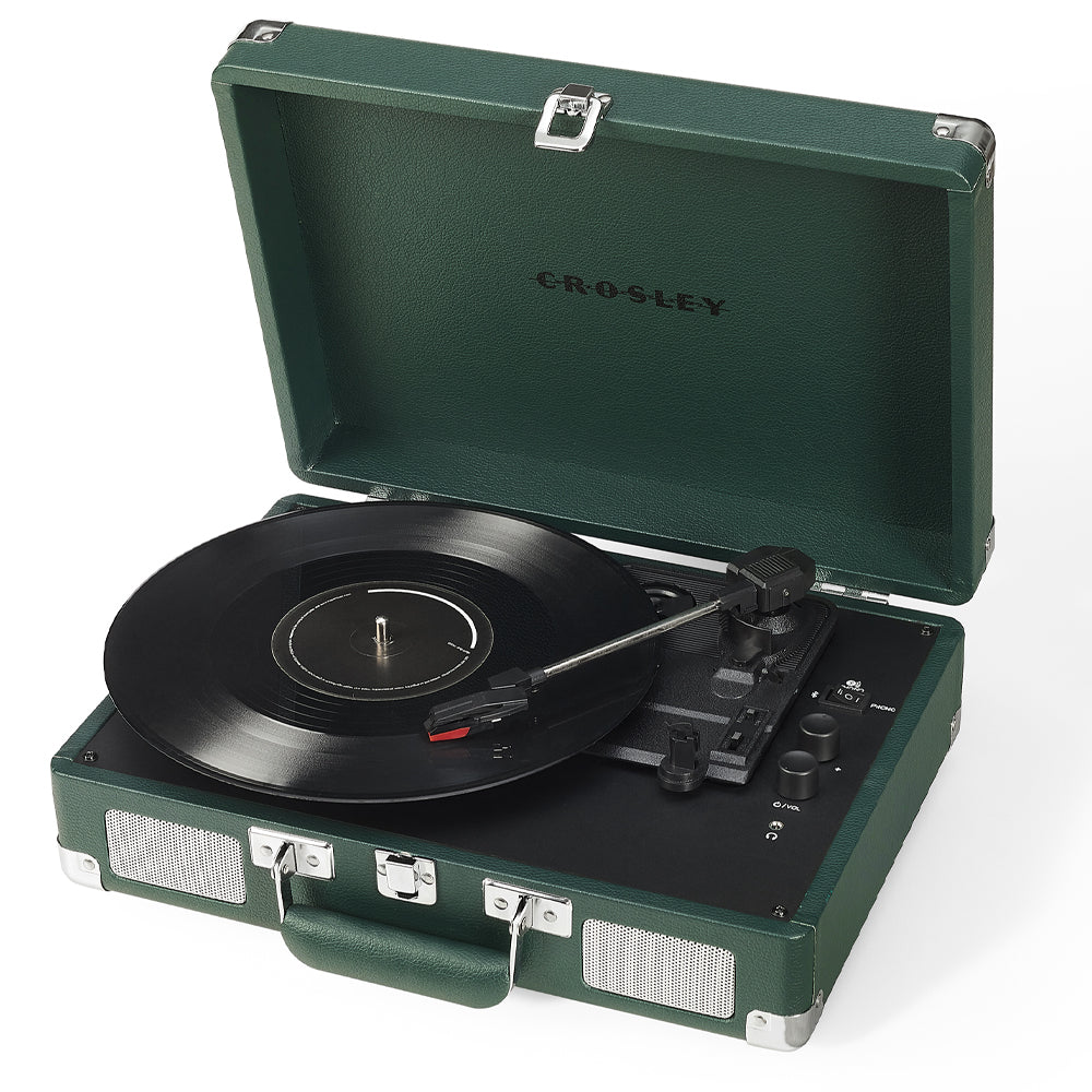 Crosley Cruiser Bluetooth Portable Turntable + Crosley Turntable Stand Bundle - Emerald Green