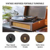 Crosley Voyager Bluetooth Portable Turntable - Cocoa + Bundled Majority D40X Bluetooth Speakers - Black - 45-Degree Angle