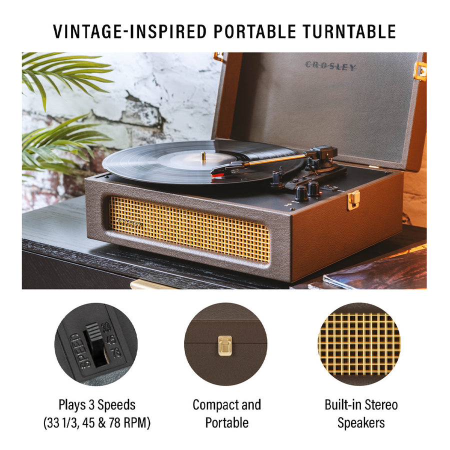 Crosley Voyager Bluetooth Portable Turntable - Cocoa + Bundled Majority D40X Bluetooth Speakers - Black