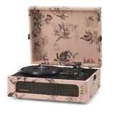 Crosley Voyager Bluetooth Portable Turntable - Floral + Bundled Crosley Record Storage Display Stand - Side View