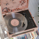 Crosley Voyager Bluetooth Portable Turntable - Floral + Bundled Crosley Record Storage Display Stand - Top-Down View