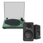 Kanto OBI3 Turntable - Matte Green with Kanto ORA 100W Powered Speakers - Black Bundle