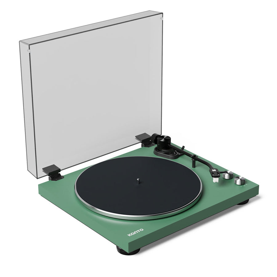 Kanto OBI3 Turntable - Matte Green with Kanto ORA 100W Powered Speakers - Black Bundle