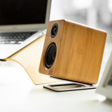 Kanto S2W Angled Desktop Speaker Stands for Small Speakers - Pair, White - Front View