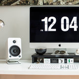 Kanto S4W Angled Desktop Speaker Stands for Midsize Speakers - Pair, White - Front View