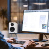 Kanto SE2W Elevated Desktop Speaker Stands for Small Speakers - Pair, White - Front View