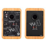 Kanto YU4 140W Powered Bookshelf Speakers with Bluetooth and Phono Preamp - Pair, Bamboo with SX26 Black Stand Bundle - Side View