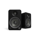 Kanto YU4 140W Powered Bookshelf Speakers with Bluetooth and Phono Preamp - Pair, Matte Black with SP26PL Black Stand Bundle - Side View