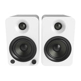 Kanto YU4 140W Powered Bookshelf Speakers with Bluetooth and Phono Preamp - Pair, Matte White with SX22W White Stand Bundle - Side View