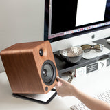 Kanto YU4 140W Powered Bookshelf Speakers with Bluetooth and Phono Preamp - Pair, Walnut - Front View