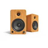 Kanto YU6 200W Powered Bookshelf Speakers with Bluetooth and Phono Preamp - Pair, Bamboo with SE6 Black Stand Bundle - Front View