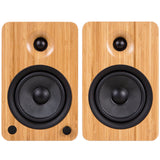 Kanto YU6 200W Powered Bookshelf Speakers with Bluetooth and Phono Preamp - Pair, Bamboo with SP26PL Black Stand Bundle - 45-Degree Angle
