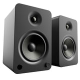 Kanto YU6 200W Powered Bookshelf Speakers with Bluetooth and Phono Preamp - Pair, Matte Black with SX22 Black Stand Bundle - Side View