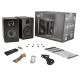 Kanto YU6 200W Powered Bookshelf Speakers with Bluetooth and Phono Preamp - Pair, Matte Black with SX22 Black Stand Bundle - Rear View