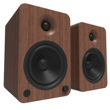 Kanto YU6 200W Powered Bookshelf Speakers with Bluetooth and Phono Preamp - Pair, Walnut with SX22 Black Stand Bundle - Side View