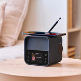 Lexon Oslo Dab & Fm Alarm Clock Radio / Bluetooth Speaker / Wireless Charger - Black - Rear View