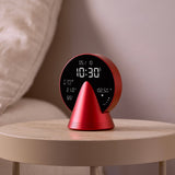 Lexon Conic Radio Alarm Clock With Fm & Built-In Bluetooth Speaker - Red - Low Angle