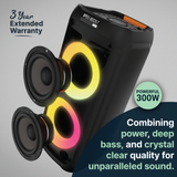 Majority P300 - Party Speaker 300W Bluetooth Karaoke-DJ-Party-PA System - Black - Side View