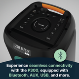 Majority P300 - Party Speaker 300W Bluetooth Karaoke-DJ-Party-PA System - Black - 45-Degree Angle