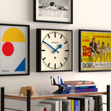Newgate Number Five Wall Clock Black Blue Hands - Top-Down View