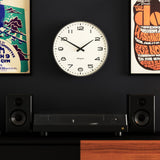 Newgate Radio City Wall Clock Black Arabic Dial - Matte Blizzard Grey - Side View