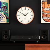 Newgate Radio City Wall Clock Bold Black Marker Dial.- Matte Pumpkin Orange - Side View