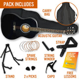 3rd Avenue Acoustic Guitar Premium Pack - Black - 45-Degree Angle