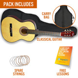3rd Avenue Full Size Classical Guitar Pack - Natural - 45-Degree Angle