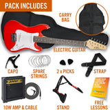 3rd Avenue 3/4 Size Electric Guitar - Red - Close-Up Angle