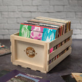Victrola Eastwood II Turntable - Walnut + Bundled Record Storage Crate - Side View