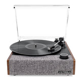 Victrola Eastwood II Turntable - Walnut + Bundled Crosley Record Storage Display Stand - Top-Down View