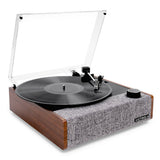 Victrola Eastwood II Turntable - Walnut + Bundled Majority D40X Bluetooth Speakers - Top-Down View