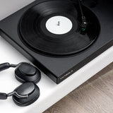Victrola Hi-Res Onyx INT Turntable + Crosley Soho Turntable Stand - Natural - Low Angle