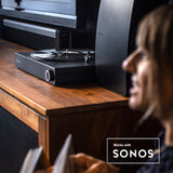 Victrola Stream Onyx Turntable + Crosley Soho Turntable Stand - Natural - Top-Down View