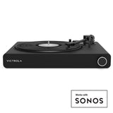 Victrola Stream Onyx Turntable + Crosley Soho Turntable Stand - Natural - Close-Up Angle