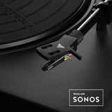 Victrola Stream Onyx Turntable + Crosley Soho Turntable Stand - Natural - Low Angle